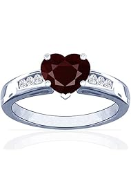 14K White Gold Heart Cut Ruby Ring With Sidestones