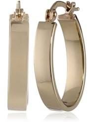 Duragold 14k Yellow Gold Square Flat Hoop Earrings, (0.75" Diameter)
