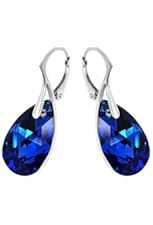 Sterling Silver Made with Swarovski Elements Electric Blue Teardrop Leverback Earrings for Women