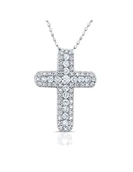 0.52 total carat Round Brilliant Cut Diamond Cross Pendant With Chain in 14k White Gold