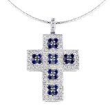 18K White Gold Diamond & Sapphire Cross with Choker 15.5