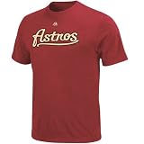 MLB Men's Houston Astros Official Wordmark Short Sleeve Basic Tee by Majestic (Bright Garnet, Large)