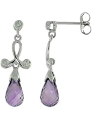 10k White Gold Loop & Amethyst Earrings, w/ 0.05 Carat Brilliant Cut Diamonds, 1 in. (26mm) tall