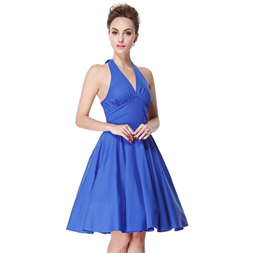 Heroecol 50s Monroe Style Vintage Retro V Neck Swing Dress Size S Color Blue