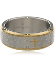 Stainless Steel  18kt Gold Plated Trimming Engraved with "The Lords Prayer" Written in Spanish Cross Ring, Size 6