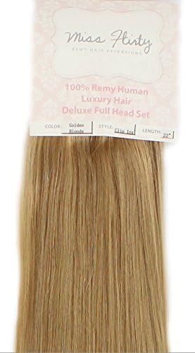 Miss Flirty Remy 5A+ 22" Clip in Straight Human Hair Extensions 10 Piece Deluxe Full Head Set 170 Grams Many Colors Available (Golden Blonde #27)