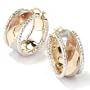 14K Tri-Color Gold Textured Border Fancy Swirl Hoop Earrings