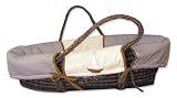 Yacht Club Moses Basket Set - Brown basket with Yacht Club Blue and Brown Stripe Wrap Style Bumper and Brown Mattress Cover Sheet. Mattress included.
