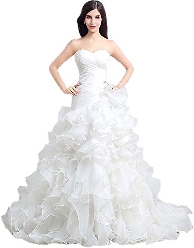 E B Mermaid Wedding Dresses for Bride 2016 Cascading Ruffles Bridal Gown (14, White)