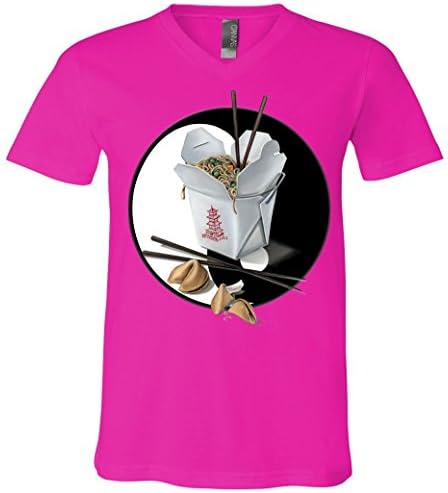 V-Neck T-Shirt: Yin Yang Takeout Chinese Neon Pink Large