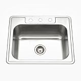 Houzer A2522-65BS4-1 Glowtone 25-by-22-Inch ADA Compliant Single Bowl Drop-In Stainless Steel Sink with Four Faucet Holes