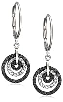 Sterling Silver 1/2 cttw Black and White Diamond Circle Earrings