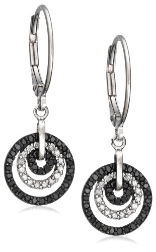 Sterling Silver Black and White Diamond Circle Earrings, (0.5 cttw)