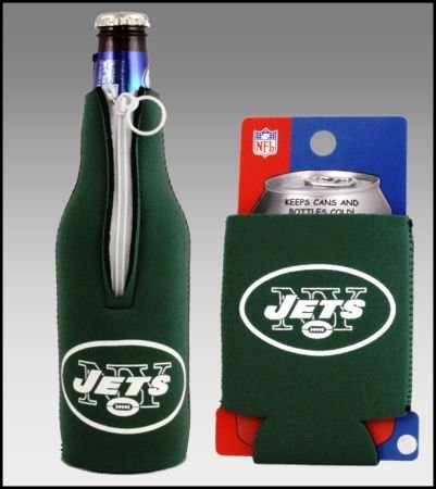 SET OF 2 NEW YORK JETS CAN & BOTTLE KOOZIE COOLER