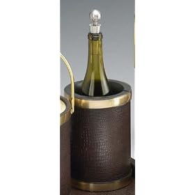 Kraftware 64178 Crocodile Cognac with Brushed Brass Deluxe Wine Chiller with Bands by Kraftware