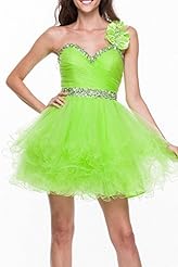 Girls A-line Short Tulle  Sweetheart Beaded One Shoulder  Ball Gown Homecoming Dress/Prom Dress 