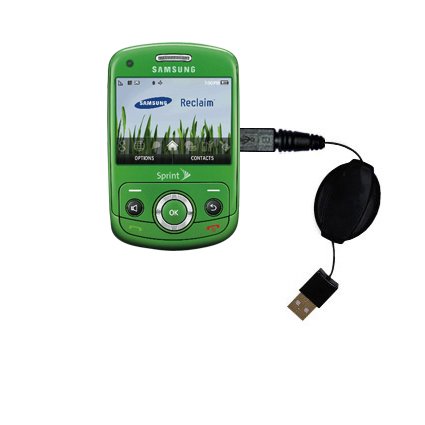 Retractable USB Cable for the Samsung Reclaim SPH-M560 with Power Hot Sync and Charge capabilities - uses Gomadic TipExchange Technology