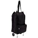 Maxam(tm) Black Folding Shopping Bag with Retractable Wheels