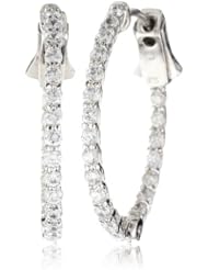 CZ by Kenneth Jay Lane "Classic Cubic Zirconia" Rhodium-Plated Single Row In- and -Out Hoop Earrings