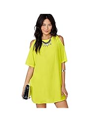 Colorblocking Off the Shoulder Chiffon Shift Short Round Neck Mini Dress 