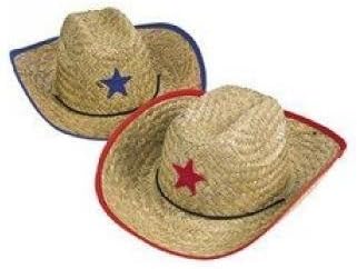 Fun Express Childs Straw Cowboy Hat with Plastic Star - 12 Pieces