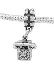 Sterling Silver Rotary Dial Telephone Dangle Bead Charm