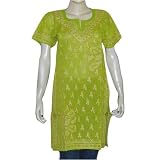 Womens Cotton Short Sleeve Top Shirt Blouse Chikan Embroidery Size L (ctop320)
