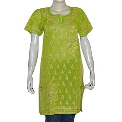 Womens Cotton Short Sleeve Top Shirt Blouse Chikan Embroidery Size L (ctop320)