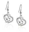 Silver Clear Crystal Double Heart Charm Drop Earrings Fashion Jewelry