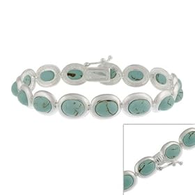 Stunning! Sterling Silver Bracelet with oval Turquoise Stone by Sterling Silver Denim Lapis, Mother of Pearl, and Turquoise Cuff Bracelet