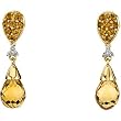 14K Yellow Gold Briolette Citrine, Citrine Briolette and Diamond Earrings