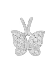 14k White Gold, Fancy Abstract Butterfly Design Pendant Charm Brilliant Lab Created Gems
