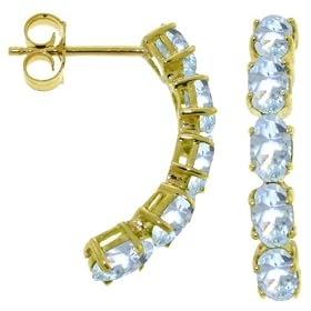 14k Gold Pin Earrings with Genuine Aquamarines by 