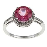 10k White Gold Round Pink Topaz and Diamond Ring (1/8 TDW)