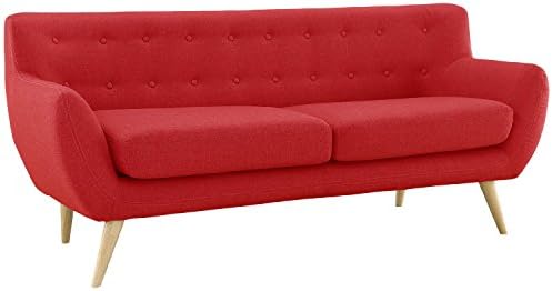 Mid-Century Modern Linen Fabric Sofa, Loveseat in Colors Light Grey, Polo Blue, Sky blue, Yellow and Red (Red, 2 Seater)