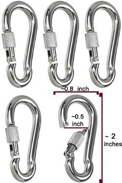 Heavy Duty Non-Rust Stainless Steel Round Eye Spring Snap Links with Screw Locks – Set of 5 (2 inches Long)