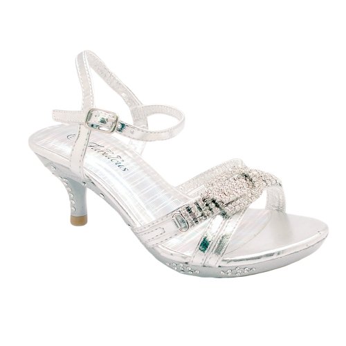 Kid's Evening High Heel Rhinestone Sandals Silver , 1