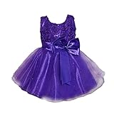 【ノーブランド 品】女の子　キッズドレス　蝶結び　ベルト付き　プリンセスドレス　ウエディングドレス　ファッション　キュート　パープル　身長全6サイズ - 110cm