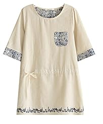 Summer Linen Short Sleeves General Print  Dress