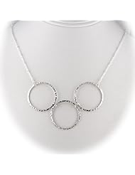 Sterling Silver Flat Hammered Circle Large Links Necklace Italy