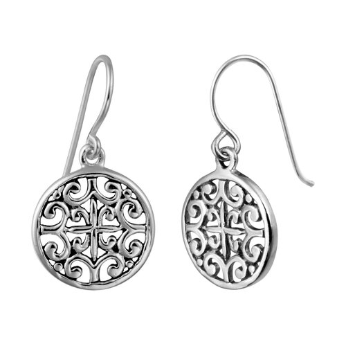 Sterling Silver Open Cross Design Circle French Wire Earrings 41hTL41gg0L Sterling Silver Jewelry: Sterling Silver Open Cross Design Circle French Wire Earrings
