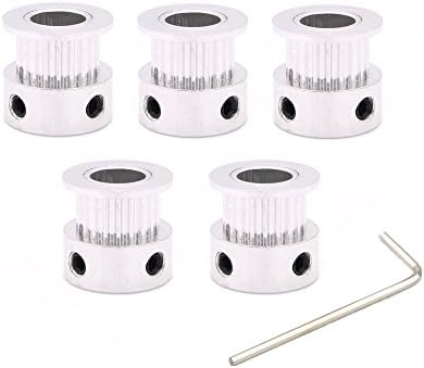 Atwobic 5 PCS Aluminum 2GT Synchronous Belt Pulleys 20 Teeth Gear Bore 8mm With Allen Wrench for 3D Printer