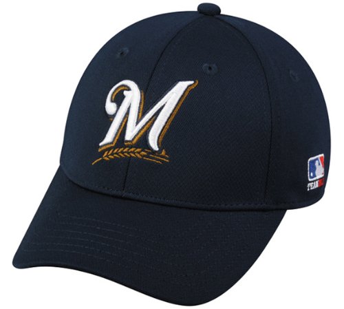 MLB BAMBOO Flex FITTED Sm/Med Milwaukee BREWERS Home NAVY Hat Cap