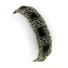 Hematite Tone Onyx Hues Filigree Frame Stretch Bracelet by 