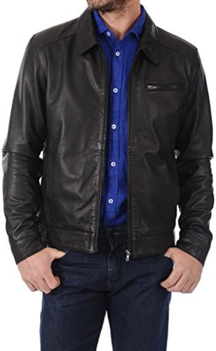 Sara Leather Men's New Lambskin Leather Bomber Motorcycle Jacket Small Black
