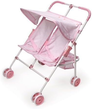 Badger Basket Folding Double Doll Umbrella Stroller - Pink Gingham (fits American Girl dolls) by Badger Toys