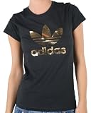 Adidas Damen T-Shirt Trefoil, black/metallic gold, 38