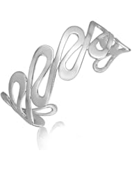 Sterling Silver Curly Style Flat Cuff with Rhodium Plating