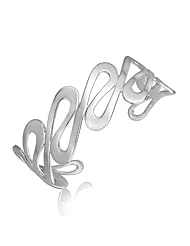 Sterling Silver Curly Style Flat Cuff with Rhodium Plating