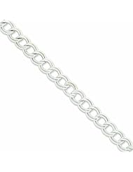 Sterling Silver 10.5mm Double Link Charm Bracelet 8.5 Inches